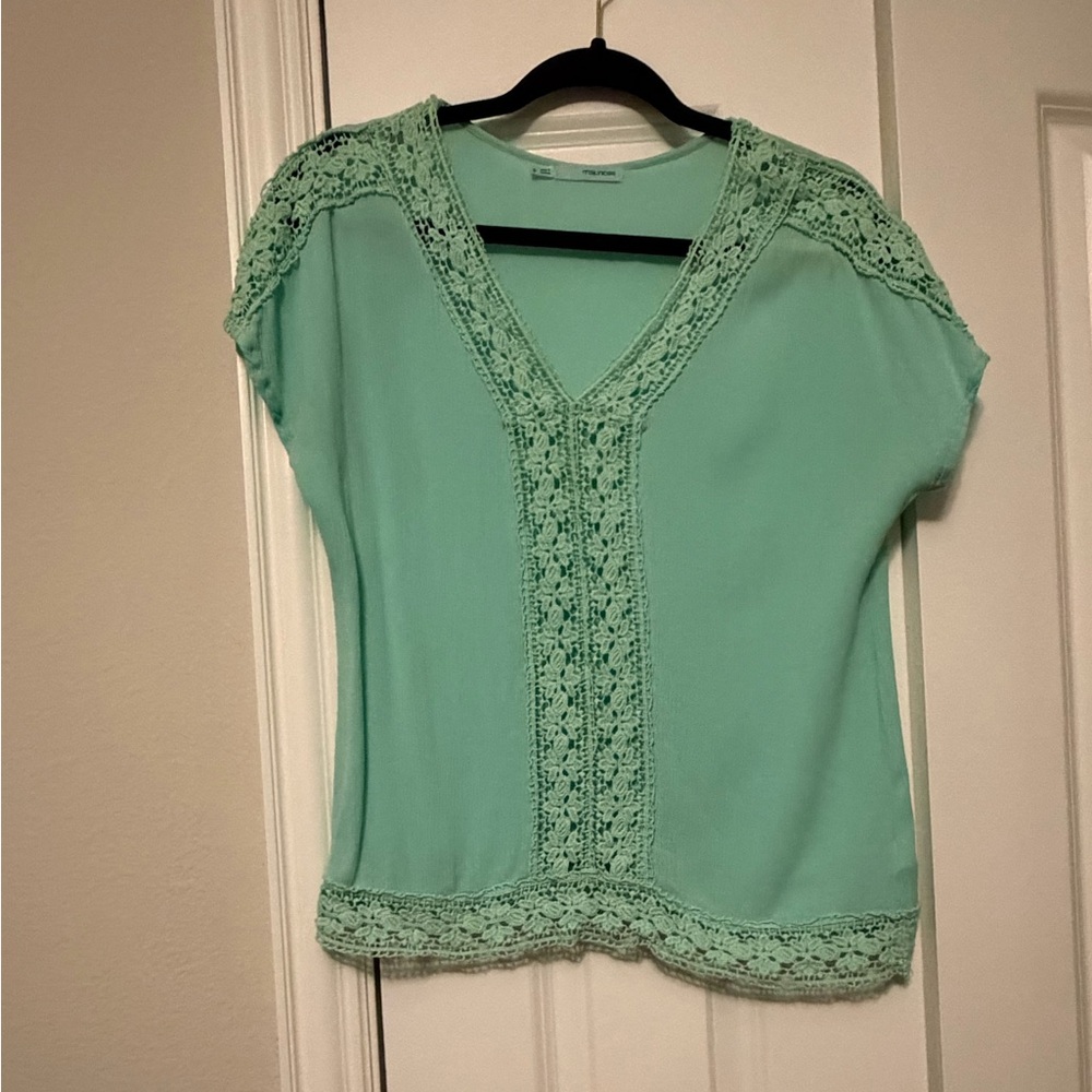 Maurices Light Green Lace Accent Blouse